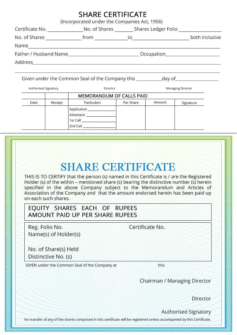Share Certificate - Indiafilings Pertaining To Template Of Share Certificate