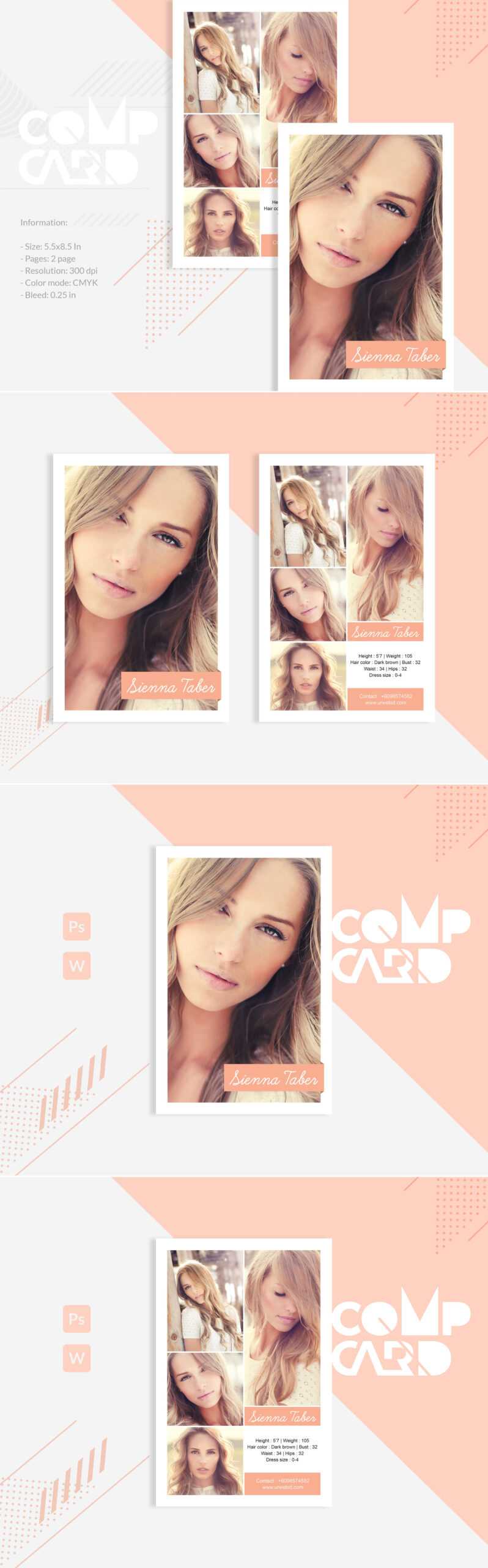 Sienna Taber - Modeling Comp Card Corporate Identity Template In Download Comp Card Template