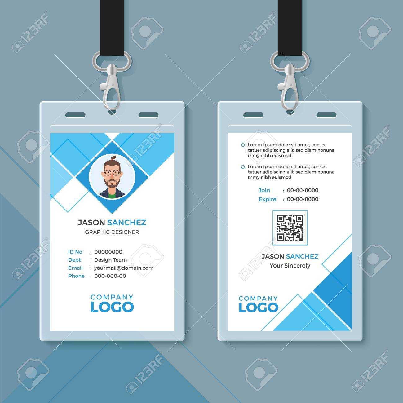 Simple Blue Geometric Id Card Design Template Throughout Photographer Id Card Template