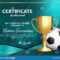 Soccer Certificate Diploma With Golden Cup Vector. Football Intended For Soccer Certificate Template Free