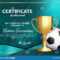 Soccer Certificate Diploma With Golden Cup Vector. Football Throughout Soccer Award Certificate Templates Free