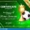 Soccer Certificate Diploma With Golden Cup Vector. Sport Pertaining To Soccer Award Certificate Template