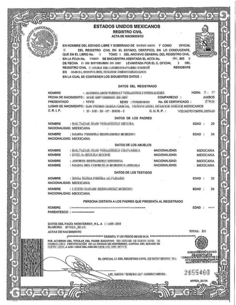 Mexican Birth Certificate Translation Template Sample Professional 