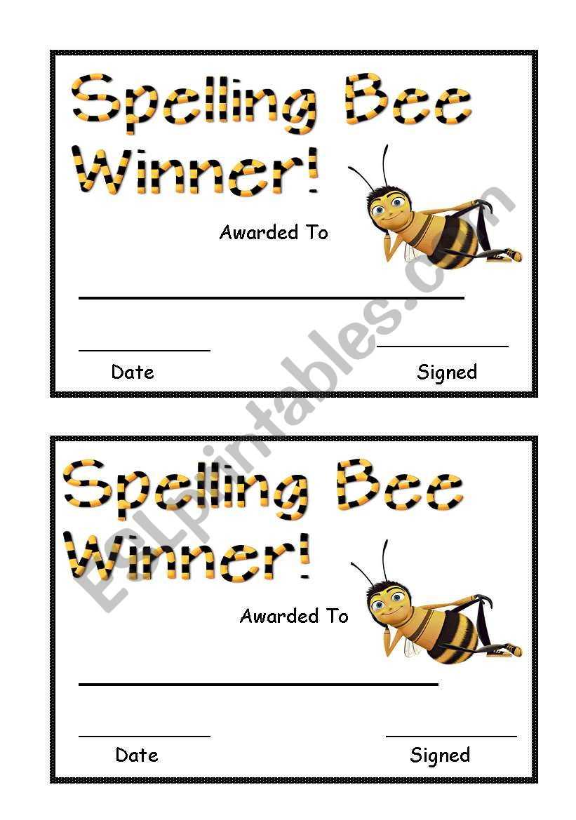 Spelling Bee Award – Esl Worksheetsara5 Regarding Spelling Bee Award Certificate Template