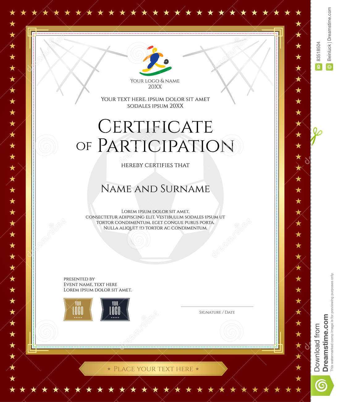 Sport Theme Certificate Of Participation Template Stock With Free Templates For Certificates Of Participation