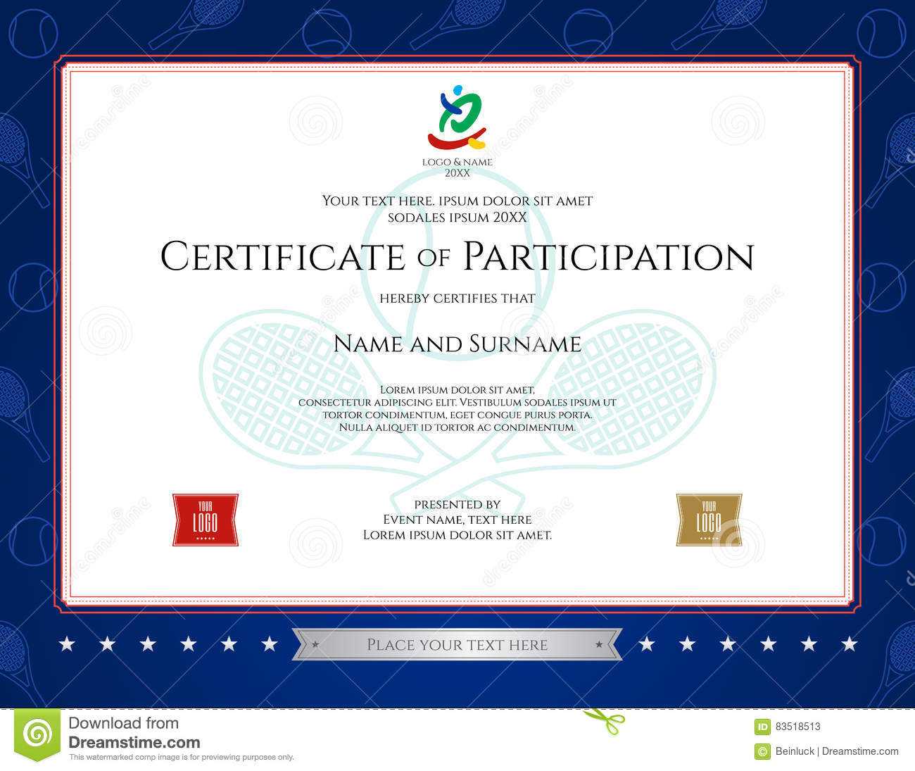 Sport Theme Certification Of Participation Template Stock For Tennis Gift Certificate Template
