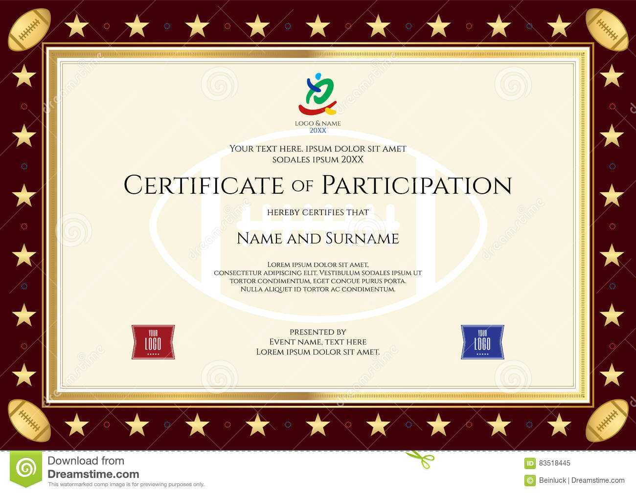 Sport Theme Certification Of Participation Template Stock With Regard To Free Templates For Certificates Of Participation