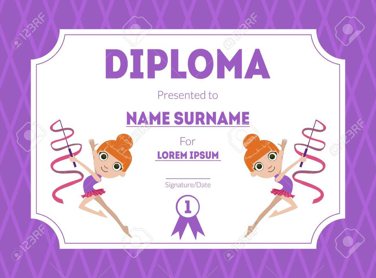 Sports Award Diploma Template, Kids Certificate With Gymnast.. Regarding Gymnastics Certificate Template
