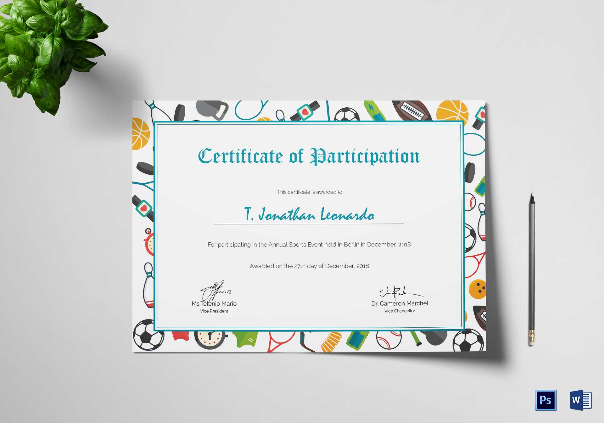 Sports Participation Certificate Template Throughout Certificate Of Participation Word Template