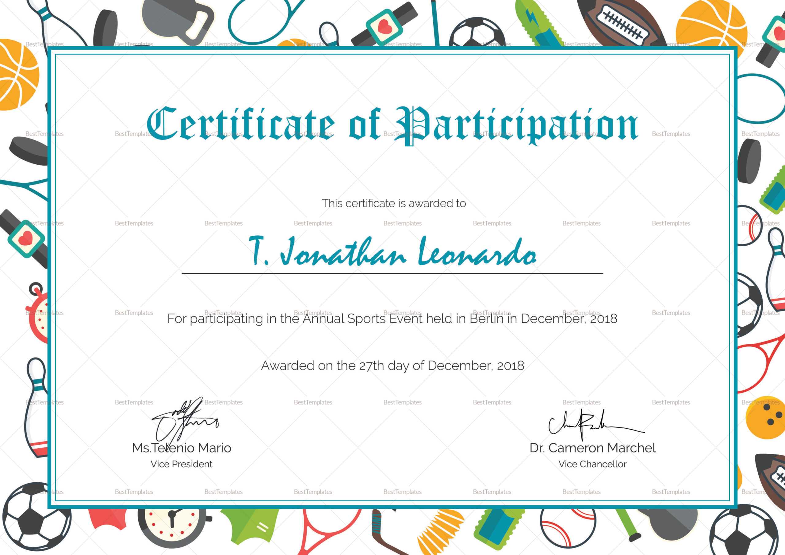 Sports Participation Certificates – Calep.midnightpig.co For Free Templates For Certificates Of Participation