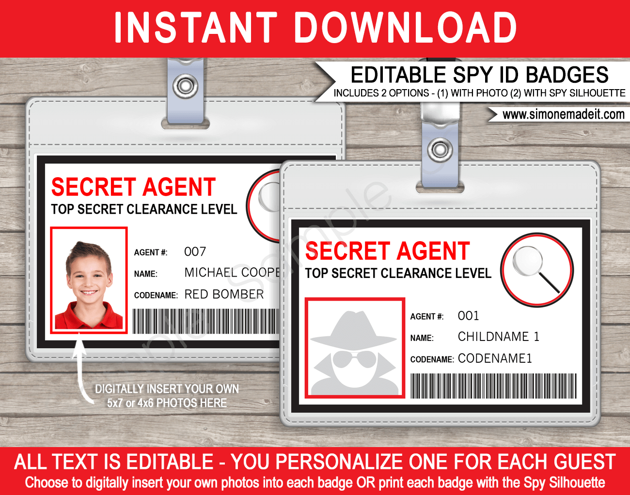 Spy Or Secret Agent Badge Template – Red In Spy Id Card Template