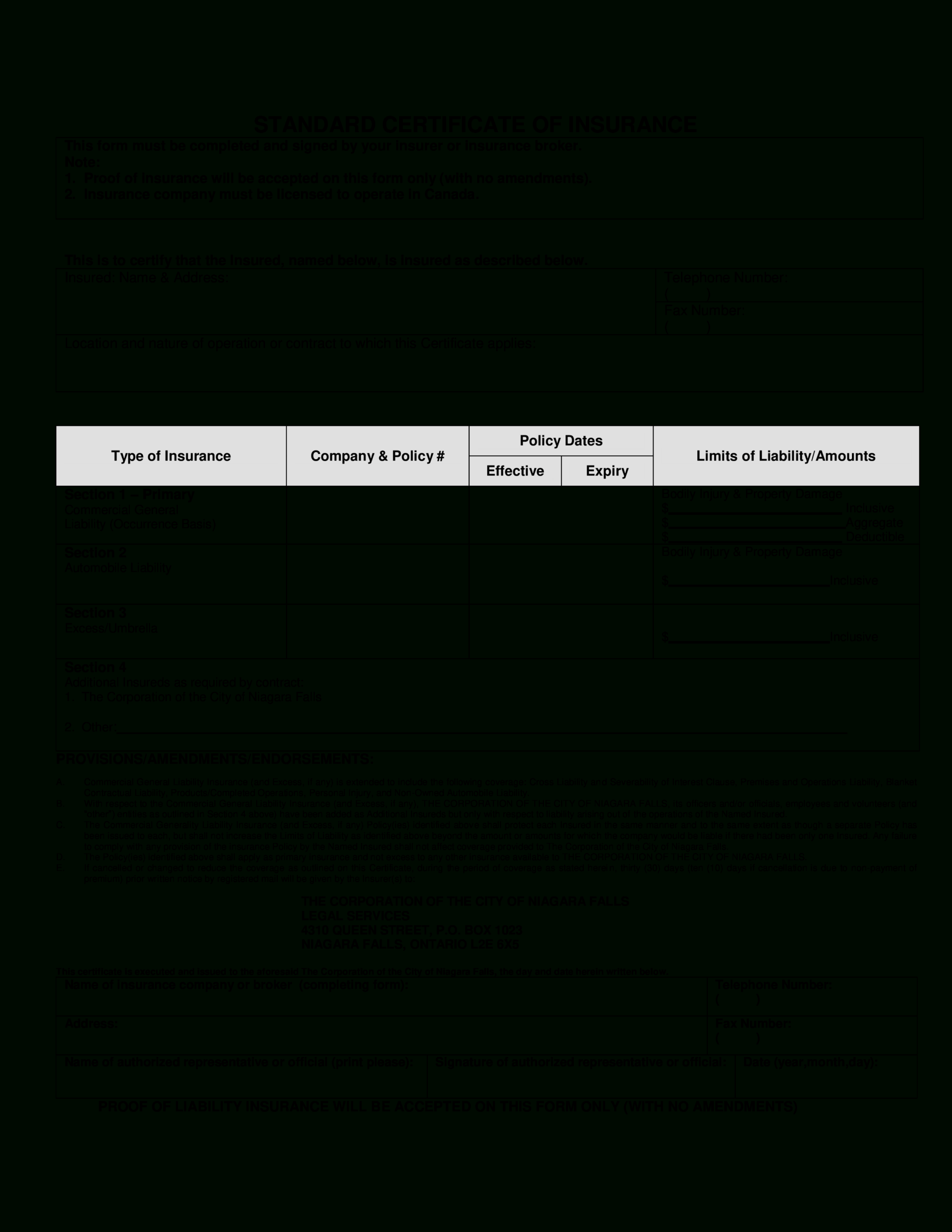 Standard Certificate Of Insurance | Templates At Pertaining To Certificate Of Insurance Template