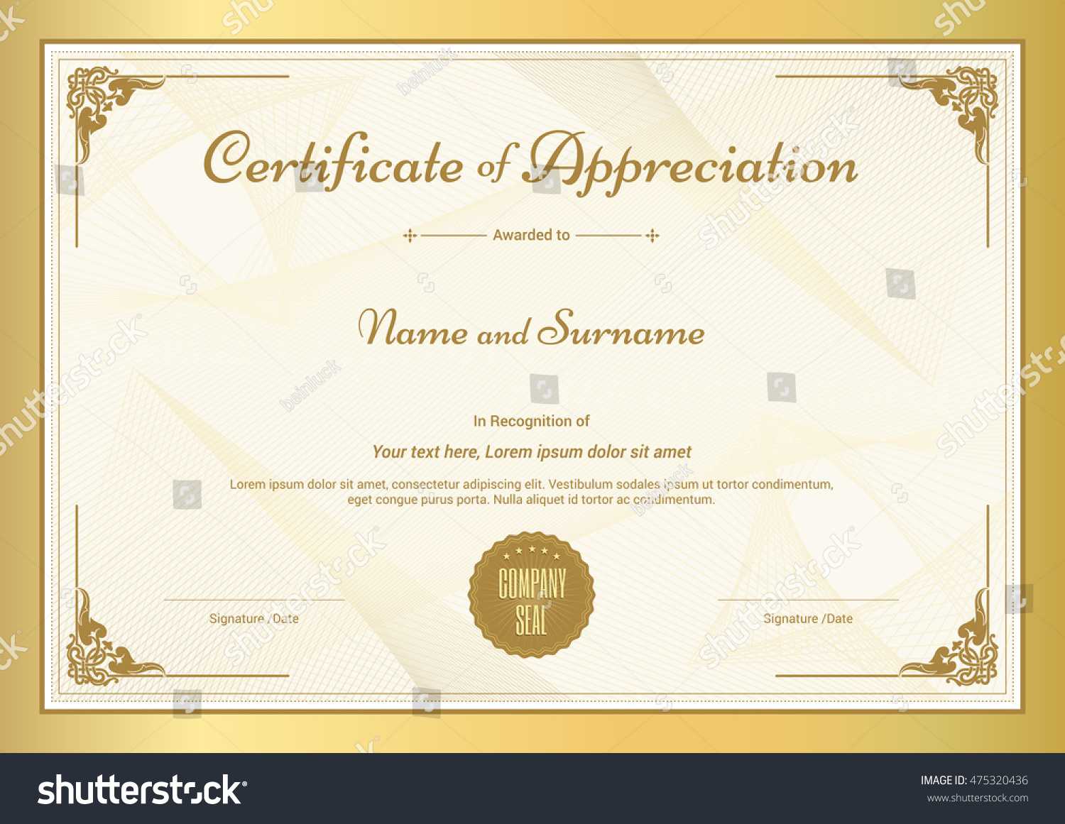 Stock Vector Certificate Of Appreciation Template With For Certificate Of Appreciation Template Doc