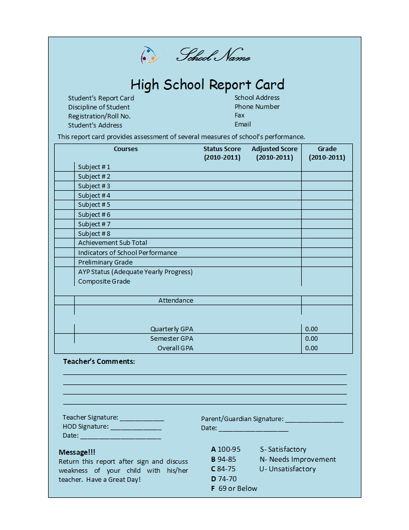 Student Report Template With Regard To Result Card Template
