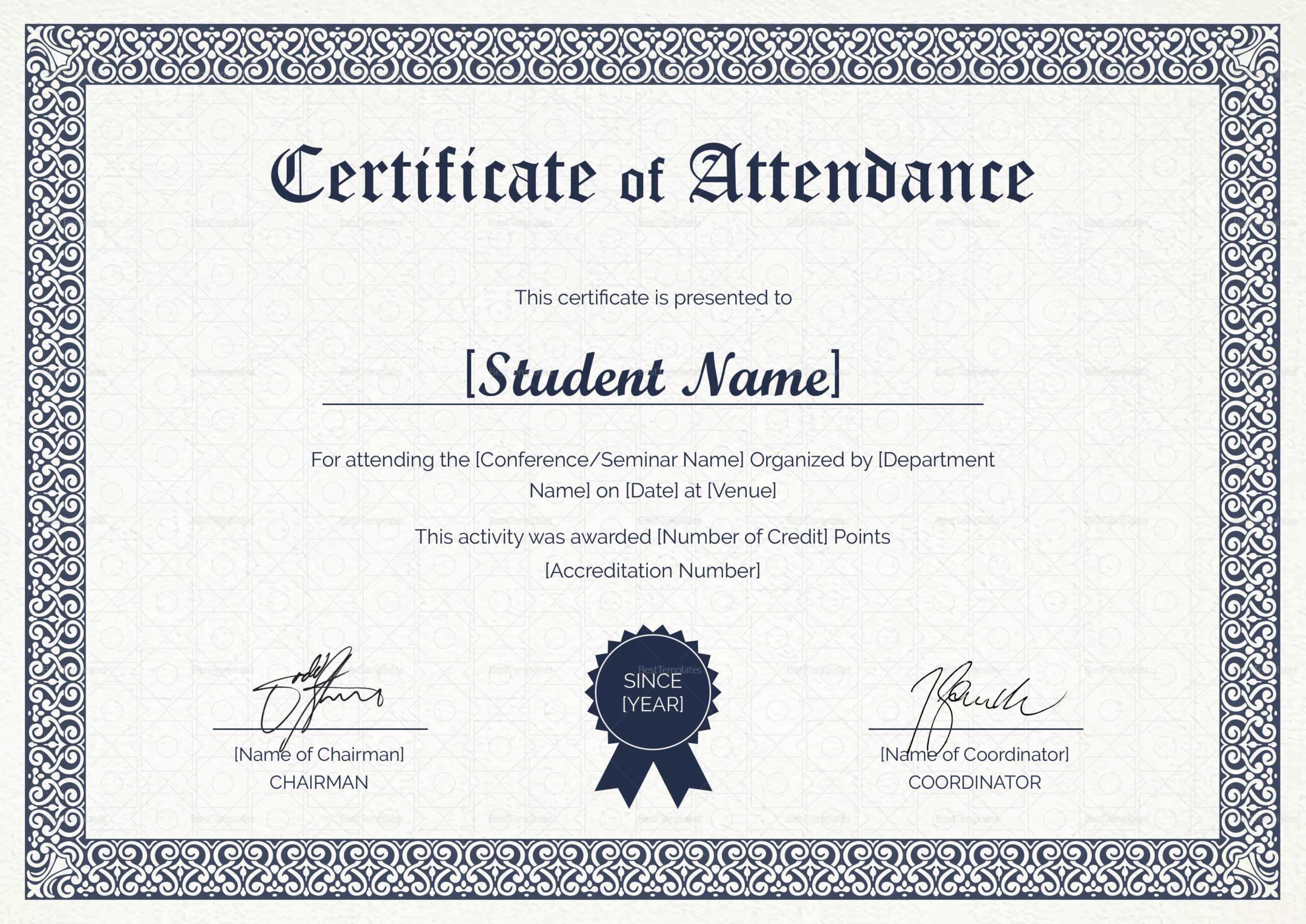 Students Attendance Certificate Template Throughout Certificate Of Attendance Conference Template