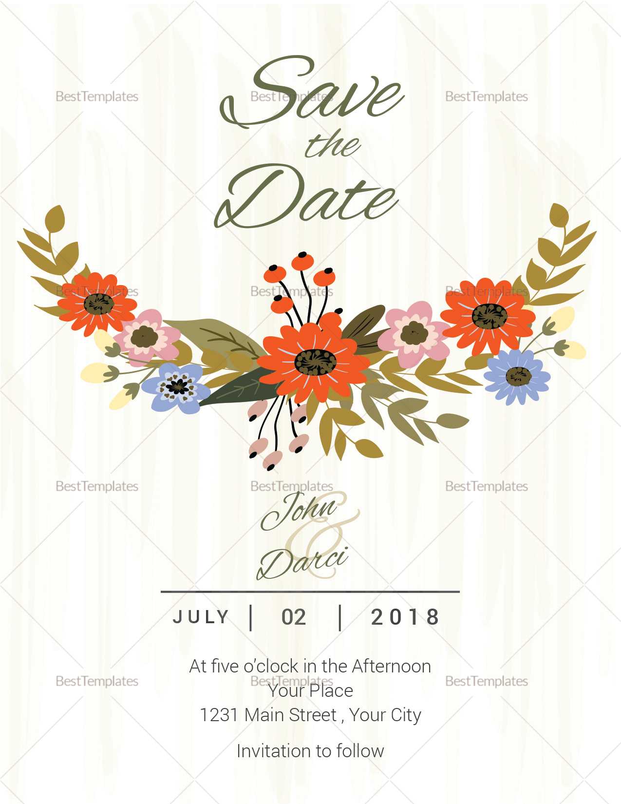 Summer Floral Save The Date Card Template With Regard To Save The Date Cards Templates