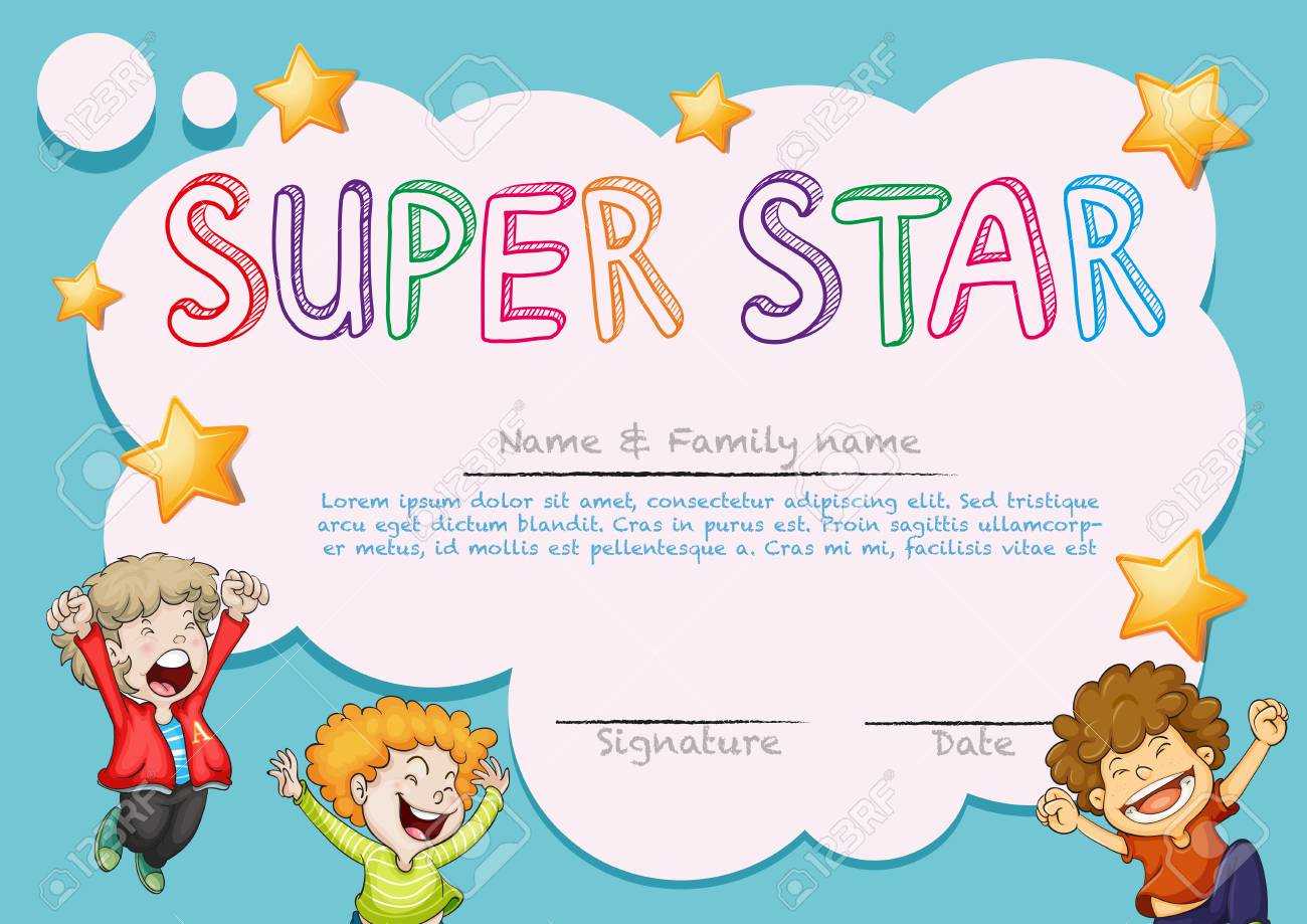 Super Star Award Template With Kids In Background Illustration Regarding Star Award Certificate Template