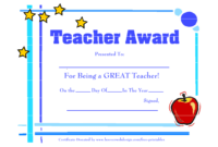 Teacher Award Template - Calep.midnightpig.co intended for Best Teacher Certificate Templates Free