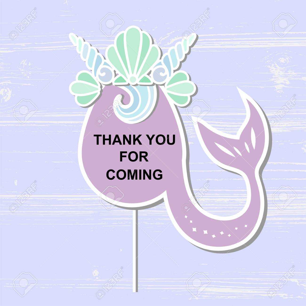 Template With Mermaid's Crown And Tail For Party Invitation,.. Pertaining To Thank You Card Template For Baby Shower