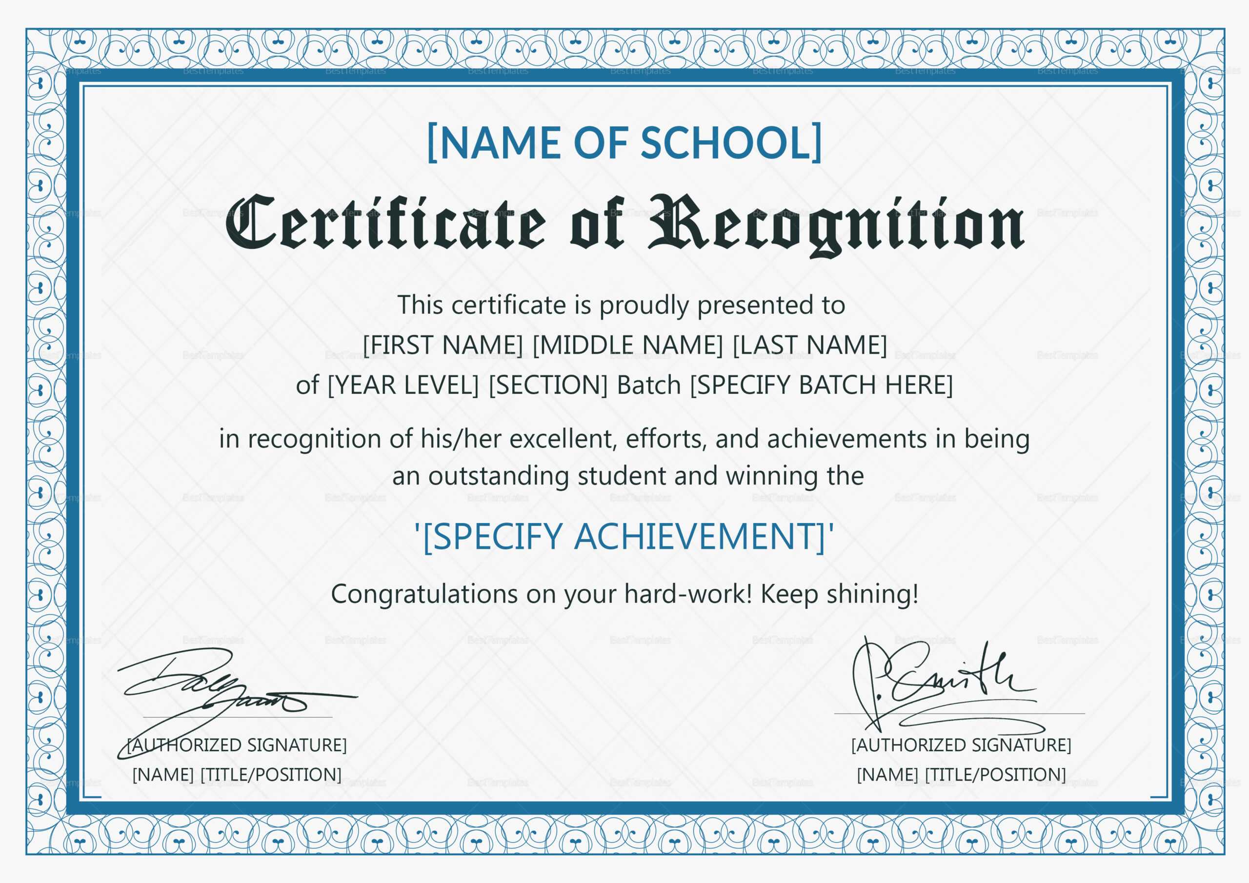 Templates For Certificates Of Recognition – Falep.midnightpig.co Regarding Template For Recognition Certificate