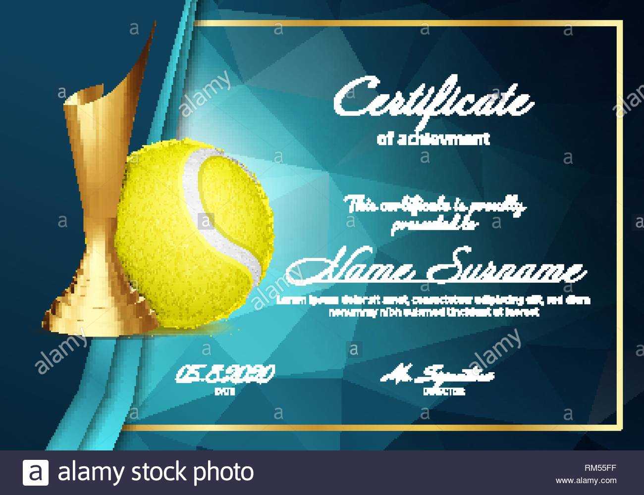 Tennis Certificate Diploma With Golden Cup Vector. Sport Pertaining To Tennis Gift Certificate Template