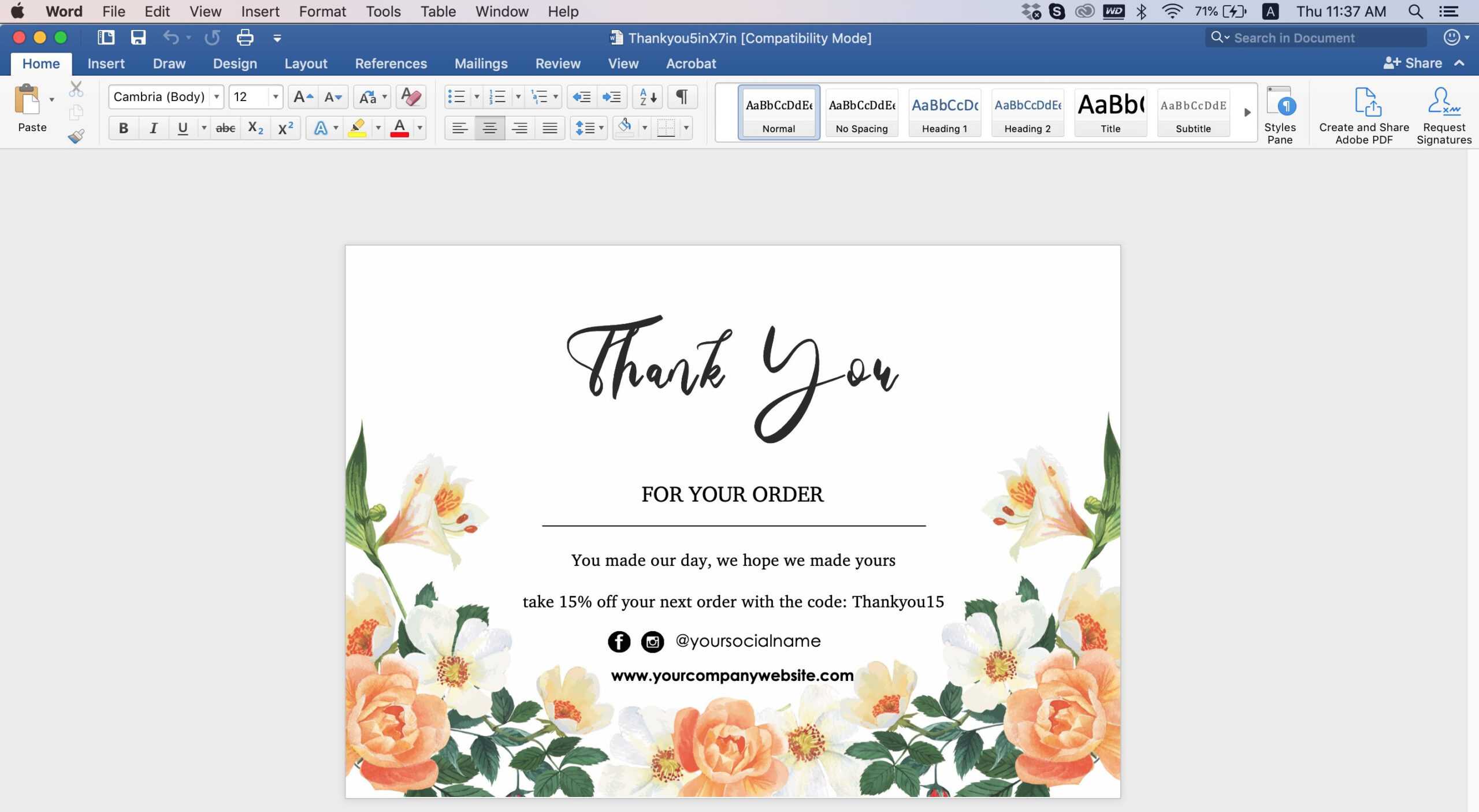 Thank You Card Id08 With Regard To Thank You Card Template Word