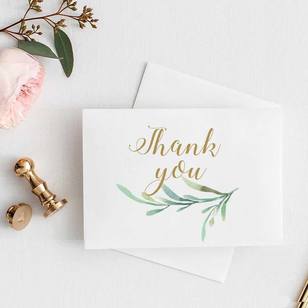 Thank You Card With Greenery. 3.5X5 Folded Size, 4 Bar Size Inside Thank You Card Template Word