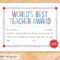 The Fine Porcupine — World's Best Teacher Award, Printable Intended For Best Teacher Certificate Templates Free