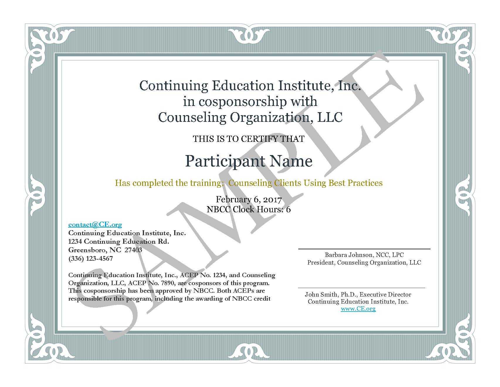 Toolbox | Nbcc With Regard To Continuing Education Certificate Template