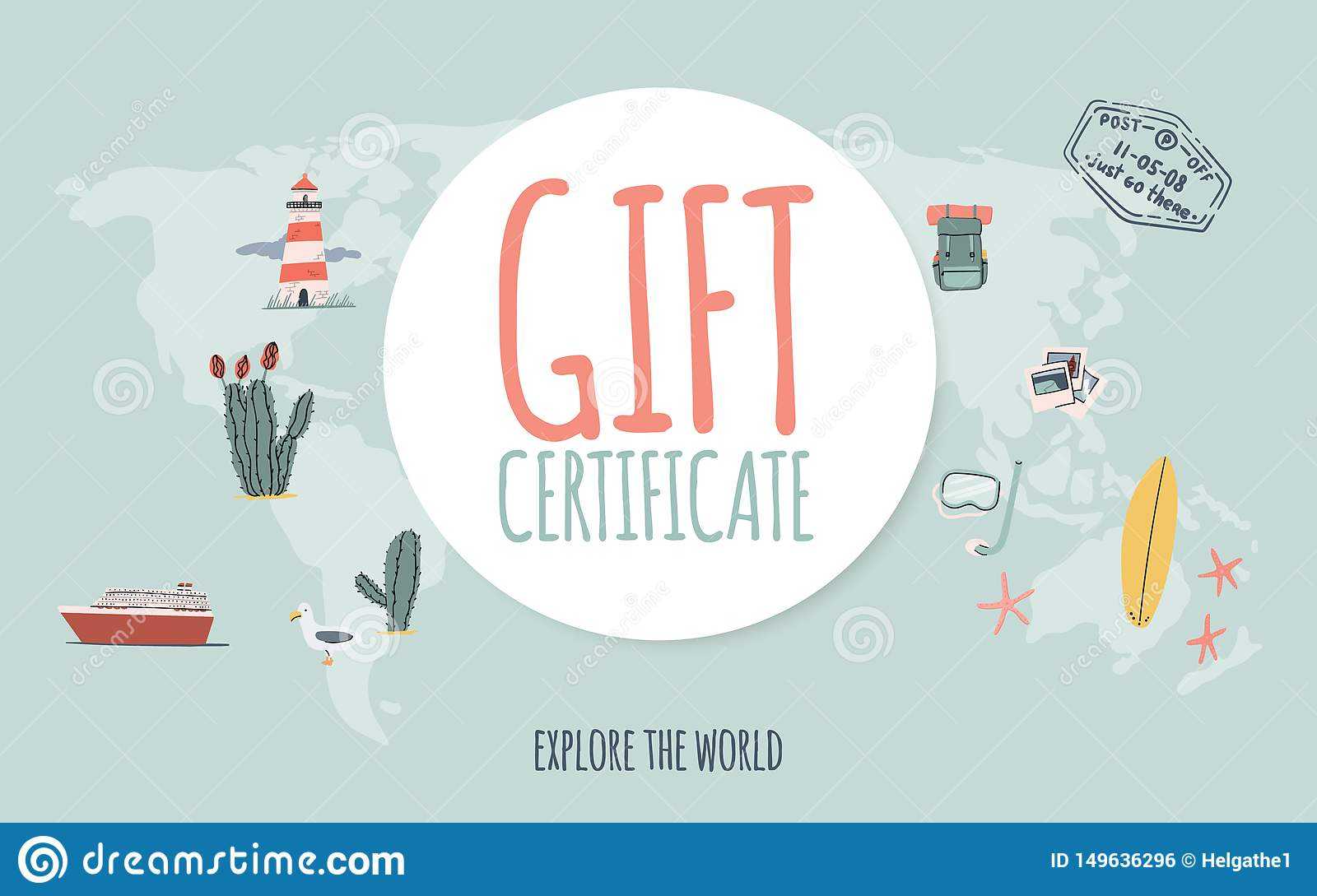 Travel Gift Certificate. Hand Drawn Doodle Style. Explore For Free Travel Gift Certificate Template
