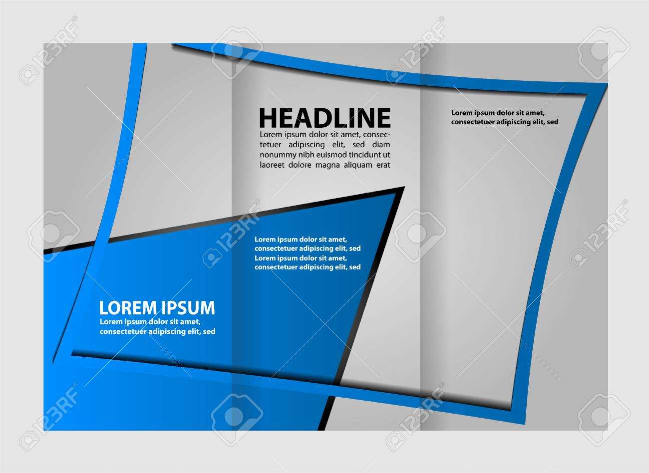 Tri Fold Business Brochure Template, Two Sided Template Design, Mock Up  Cover In Blue Colors Regarding Double Sided Tri Fold Brochure Template