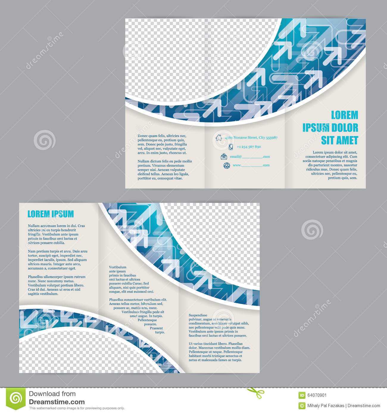 Tri Fold Flyer Template With Arrows On Blue Wave Stock Throughout Z Fold Brochure Template Indesign