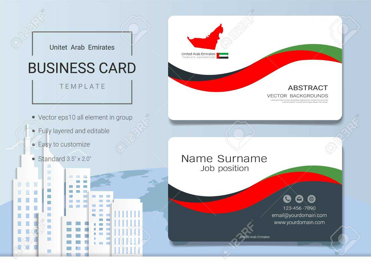 Uae Abstract Business Card Or Name Card Template. Emirates Banner.. For Ss Card Template