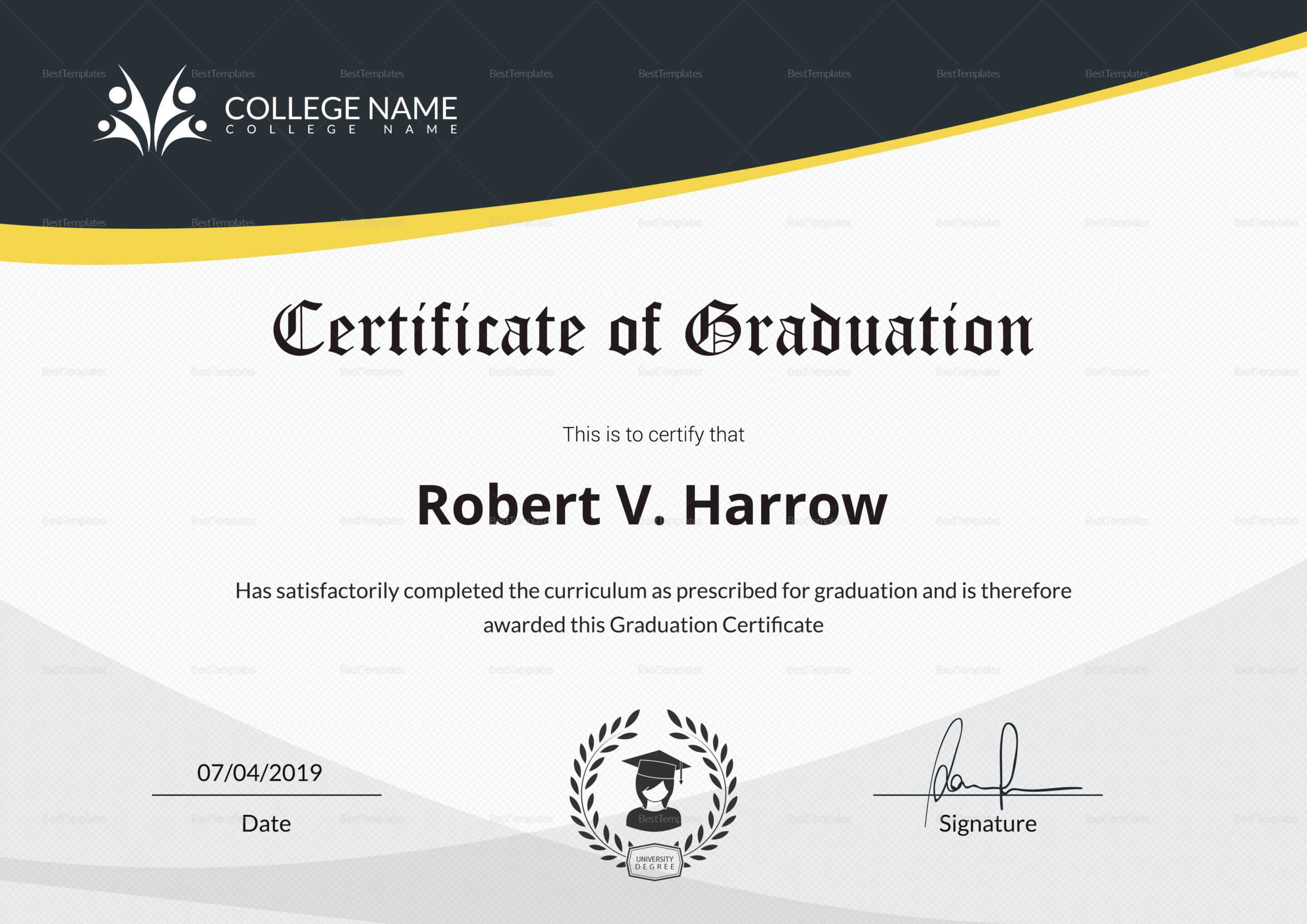 Universal College Graduation Certificate Template With Regard To College Graduation Certificate Template