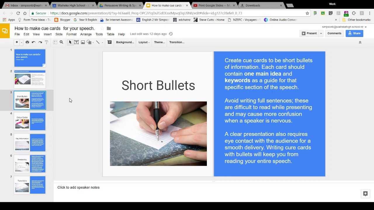 Using Google Slides To Make Cue Cards For Your Speech With Google Docs Note Card Template