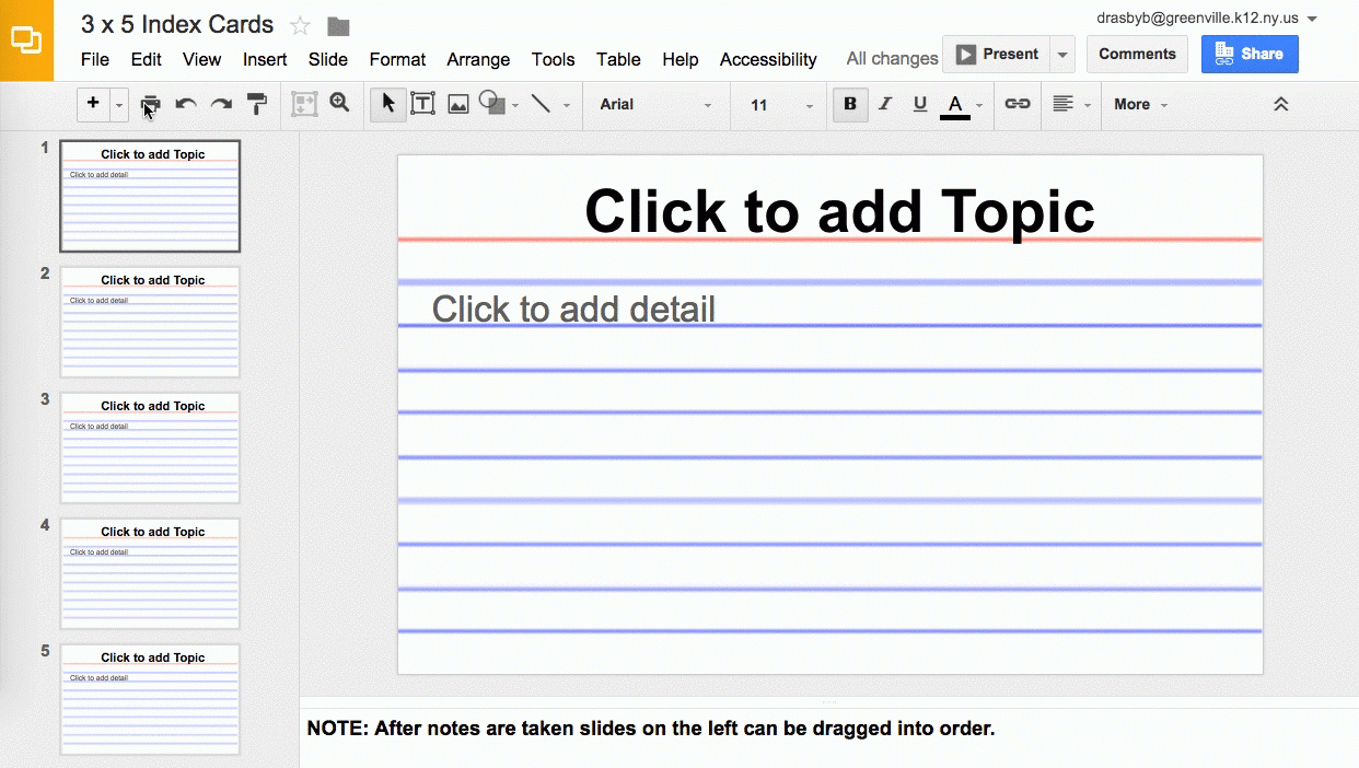 Using Google Slides To View Multiple Slides As One Sheet Within Index Card Template Google Docs