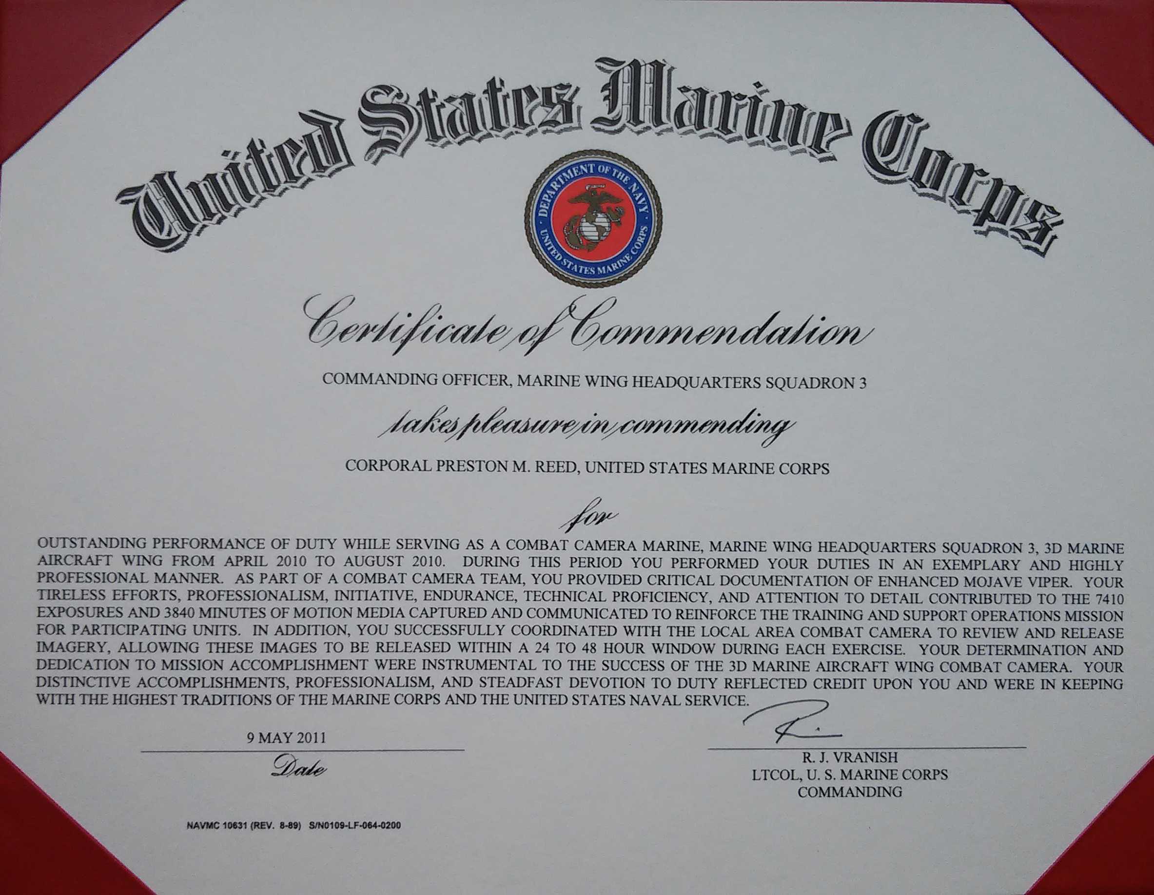 Usmc Certificate Template – Dalep.midnightpig.co With Regard To Army Good Conduct Medal Certificate Template