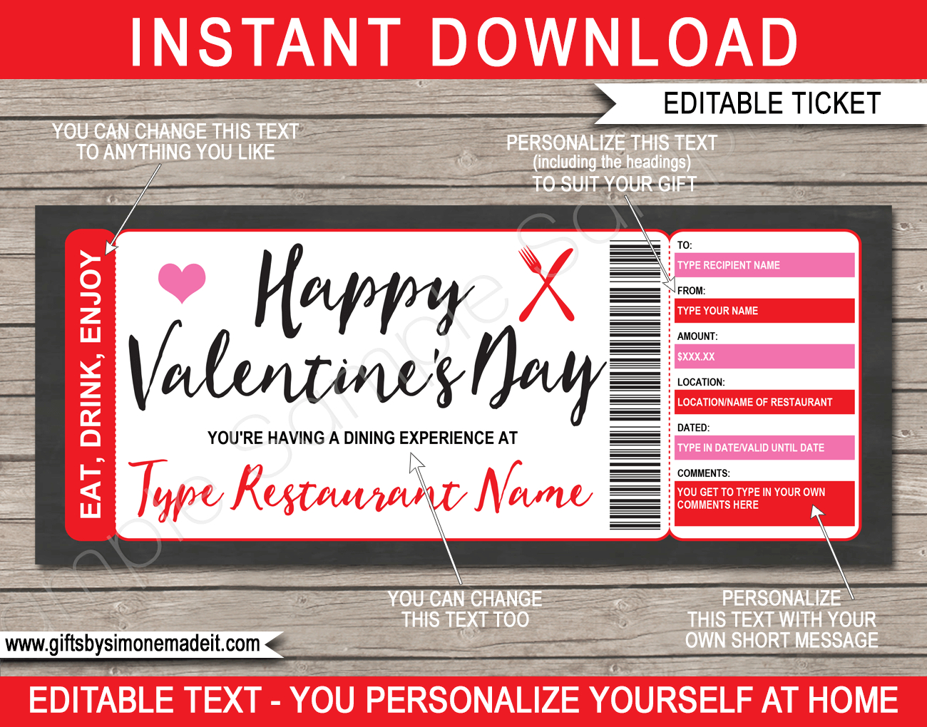 Valentine's Day Restaurant/dining Gift Certificate In Dinner Certificate Template Free