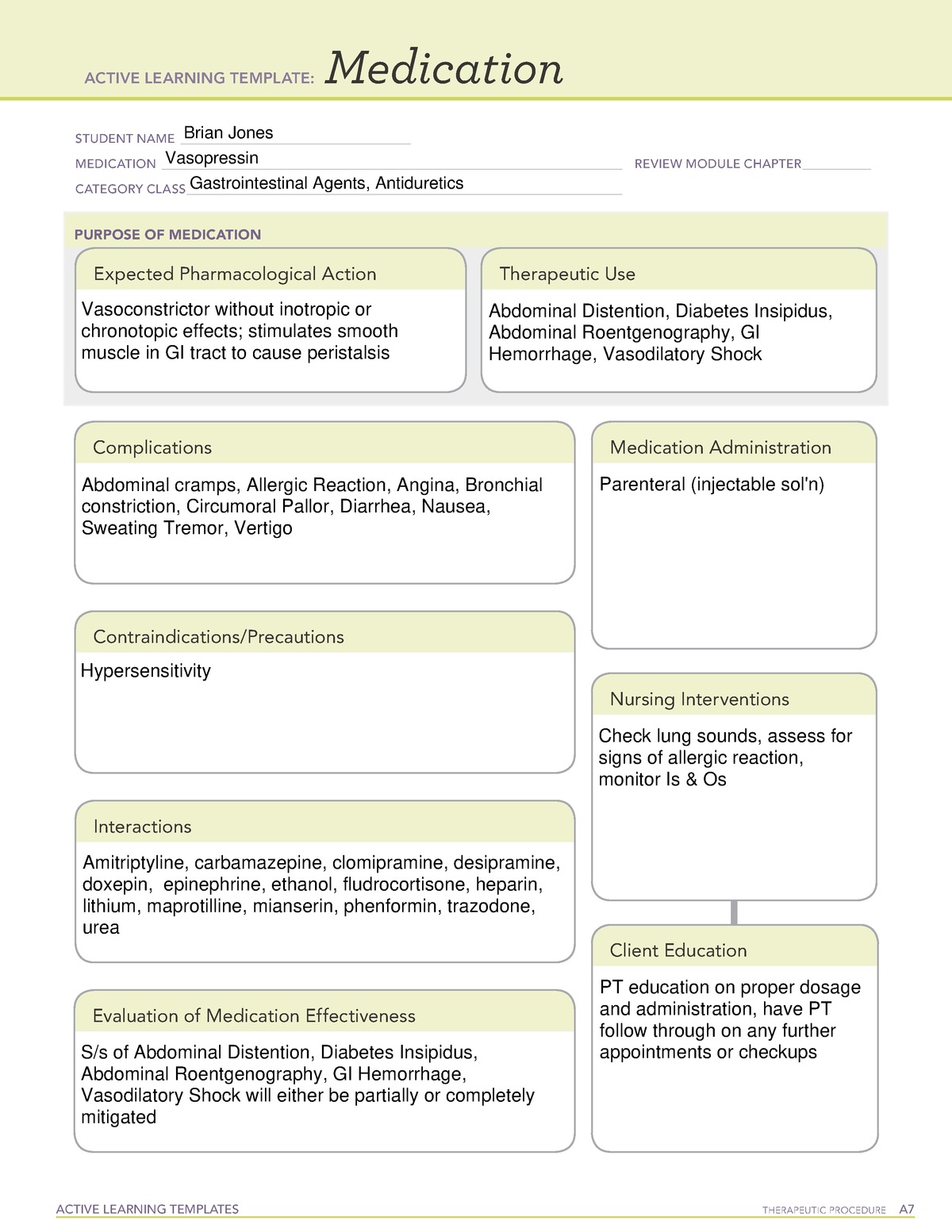 Vasopressin Med Card – Nr 291 Pharmacology I – Studocu Within Med Cards Template