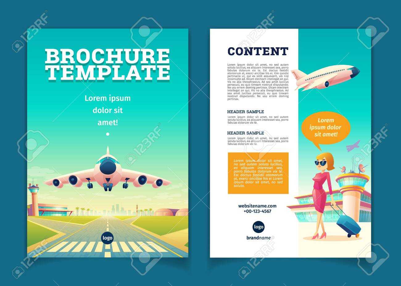 Vector Brochure Template With Airplane Takeoff. Travel Or Tourism.. For Travel And Tourism Brochure Templates Free