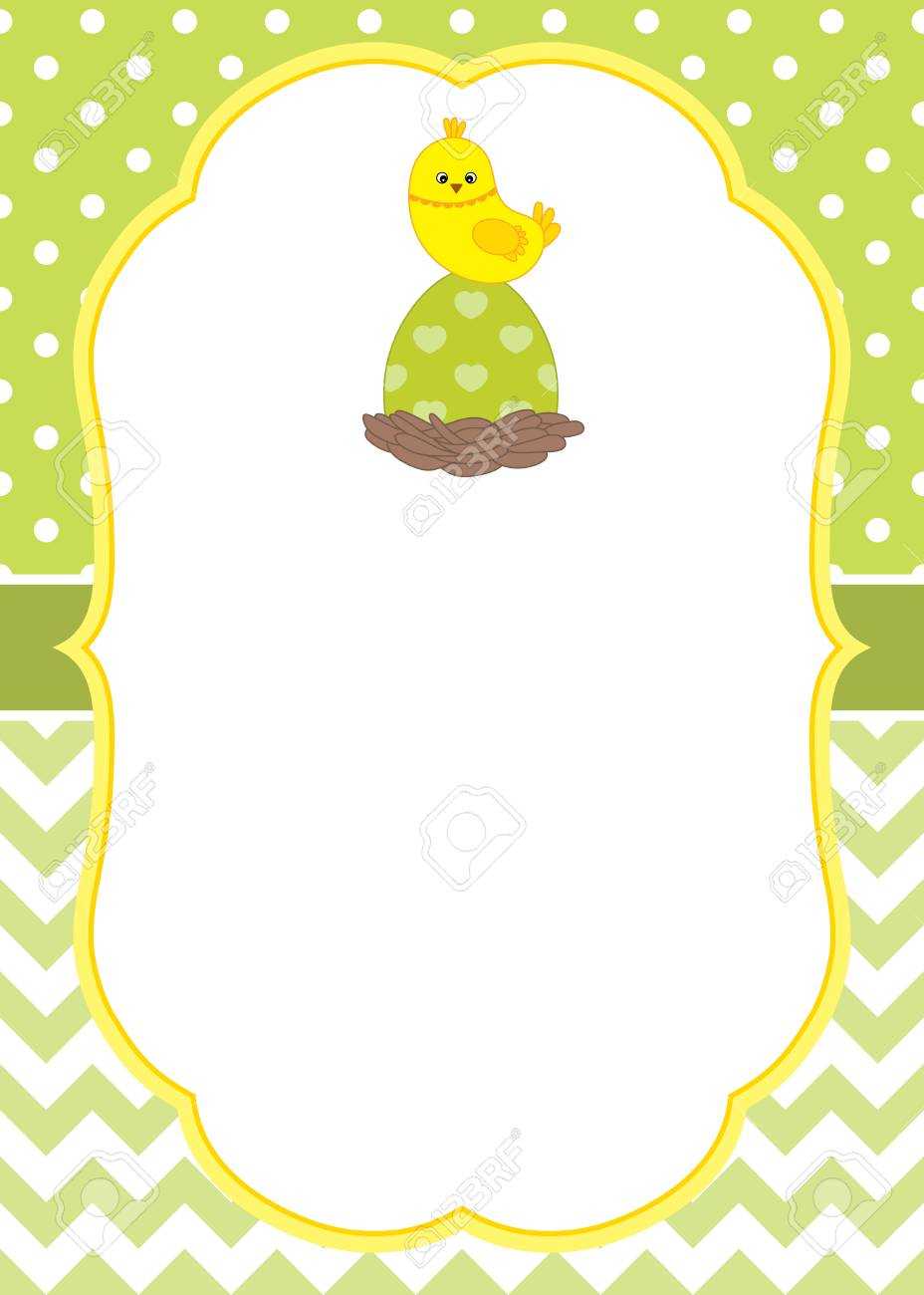 Vector Card Template With A Cute Chick On Polka Dot And Chevron Background.  Vector Easter Egg. Vector Illustration. Inside Easter Chick Card Template