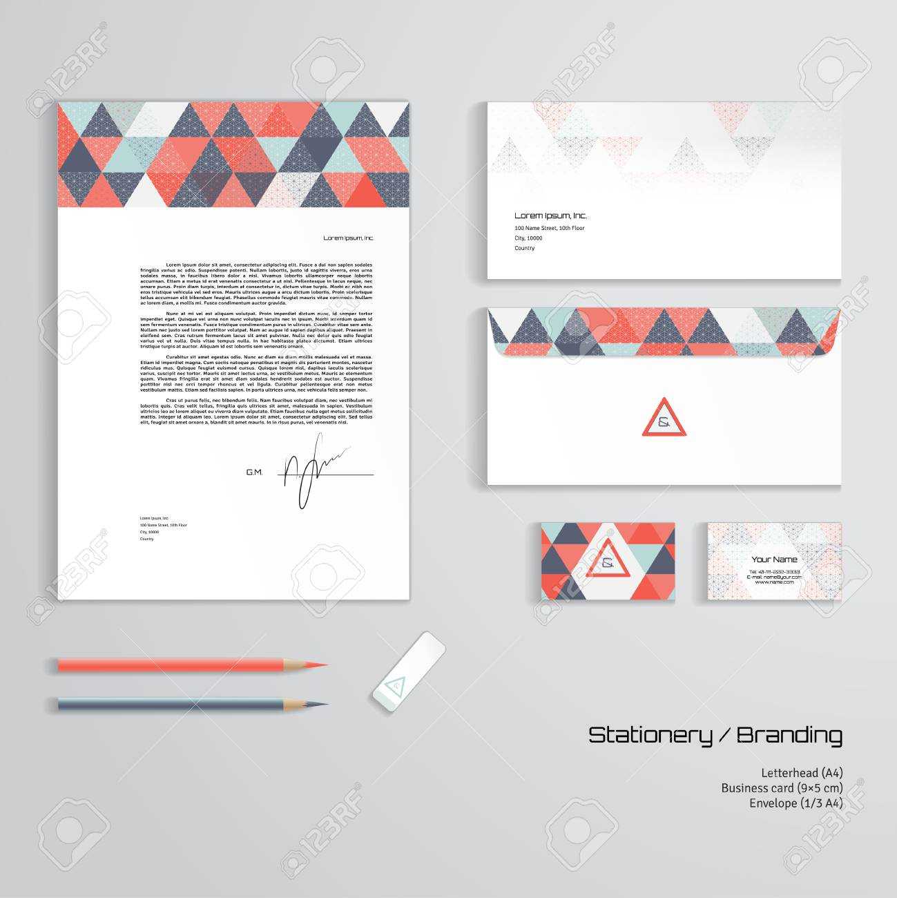 Vector Corporate Identity Templates. Multicolored Geometric Pattern.. For Business Card Letterhead Envelope Template