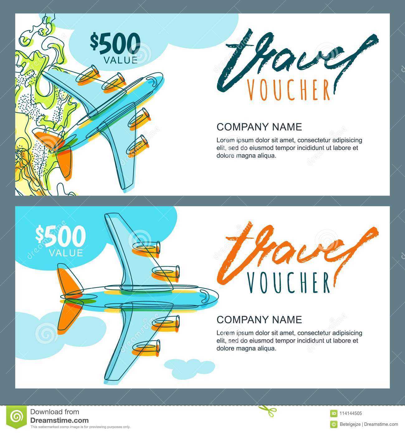 Vector Gift Travel Voucher. Top View Hand Drawn Flying Intended For Free Travel Gift Certificate Template