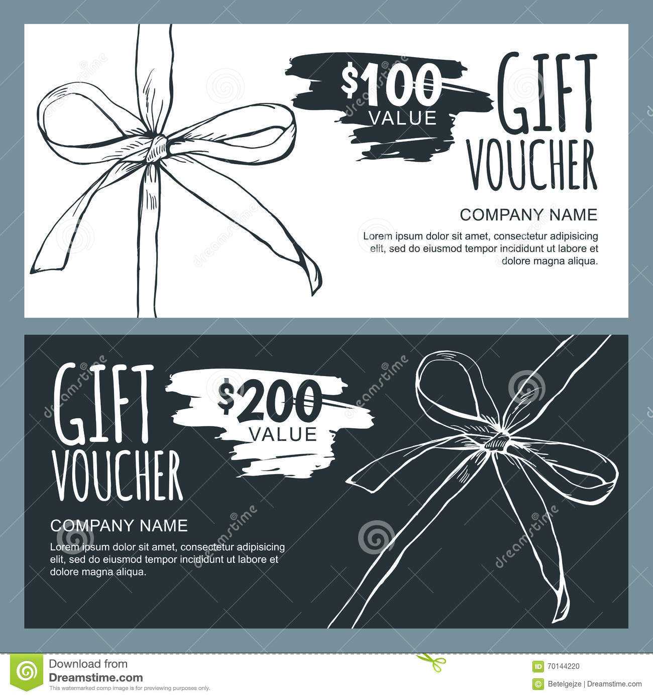 Vector Gift Voucher Template With Hand Drawn Outline Bow Intended For Black And White Gift Certificate Template Free