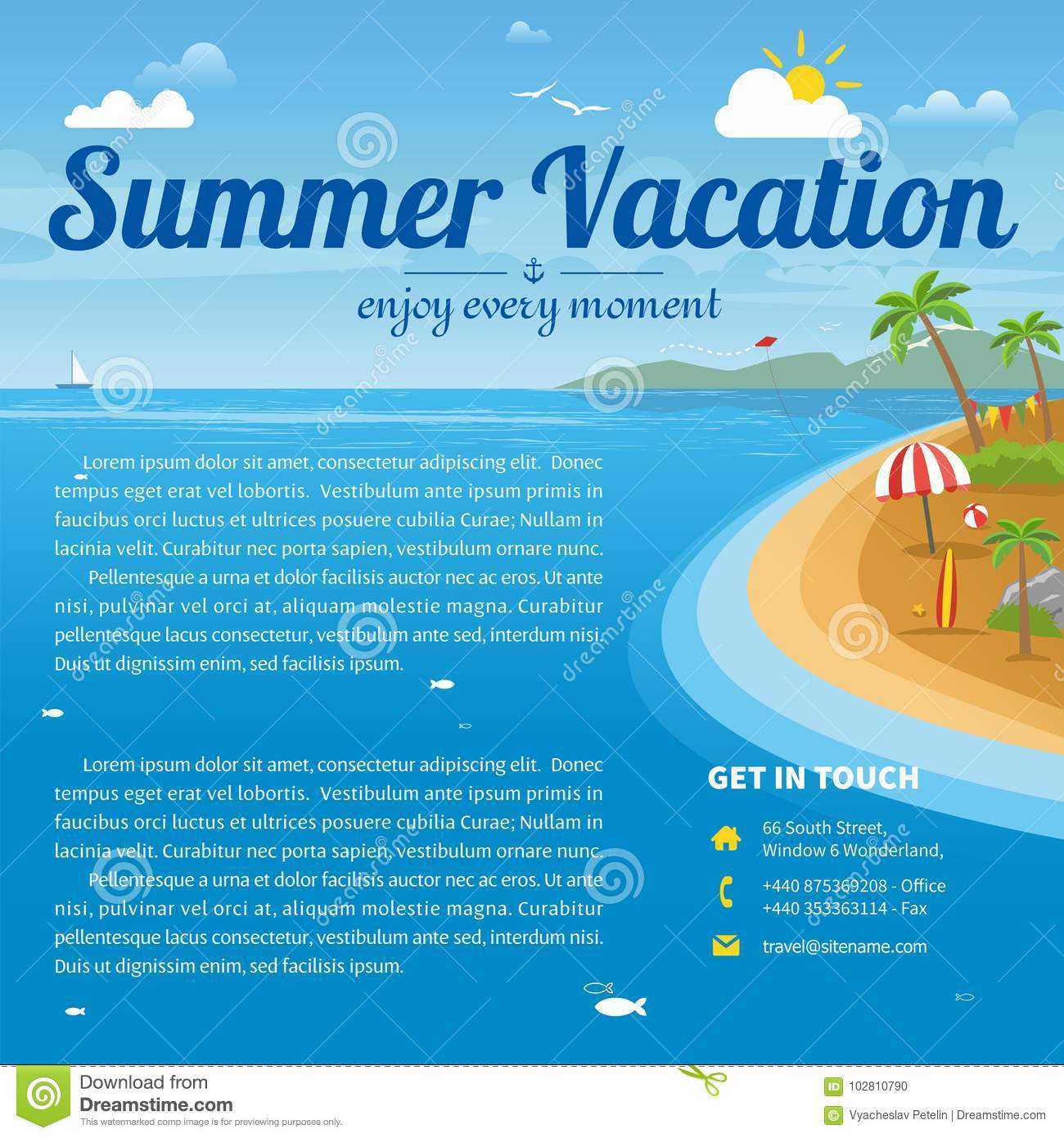 Vector Illustration Of The Sea Island Beach Background Stock Within Island Brochure Template