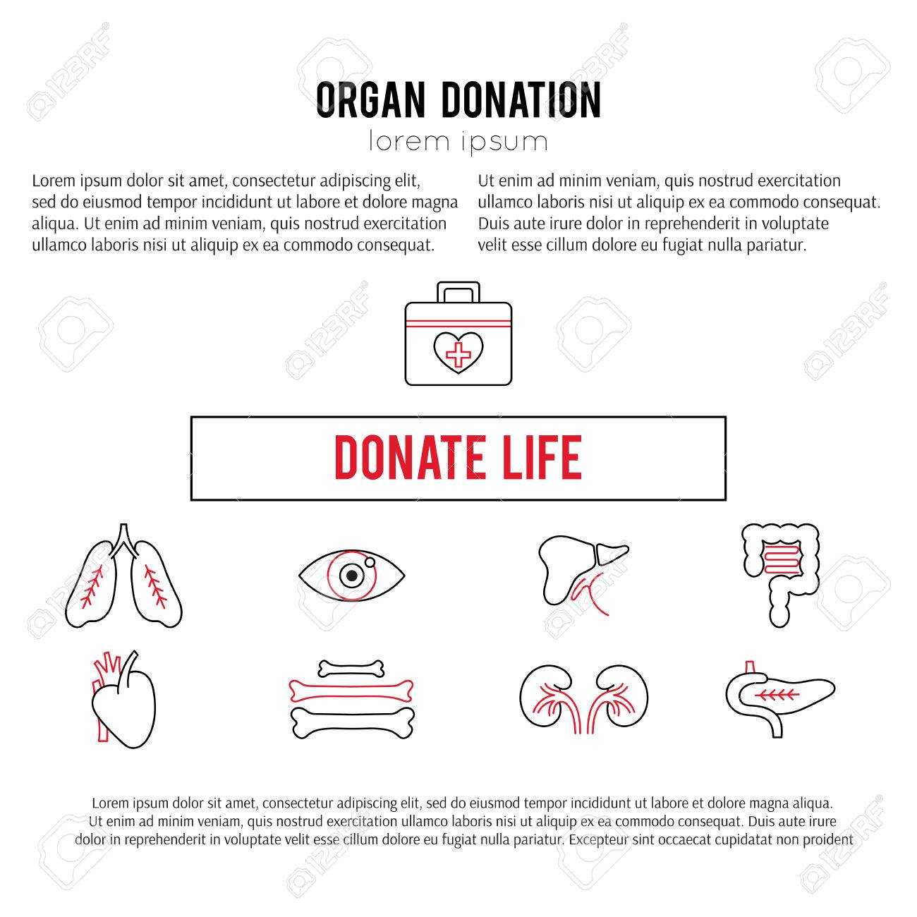 Vector Square Banner Template. Organ Donation Thin Line Icons Intended For Donation Cards Template