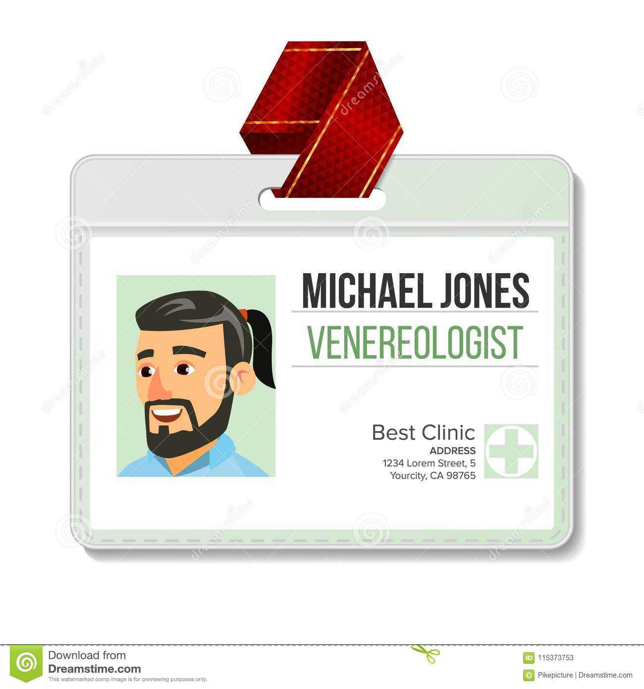 Venereologist Identification Badge Vector. Man. Id Card Inside Hospital Id Card Template
