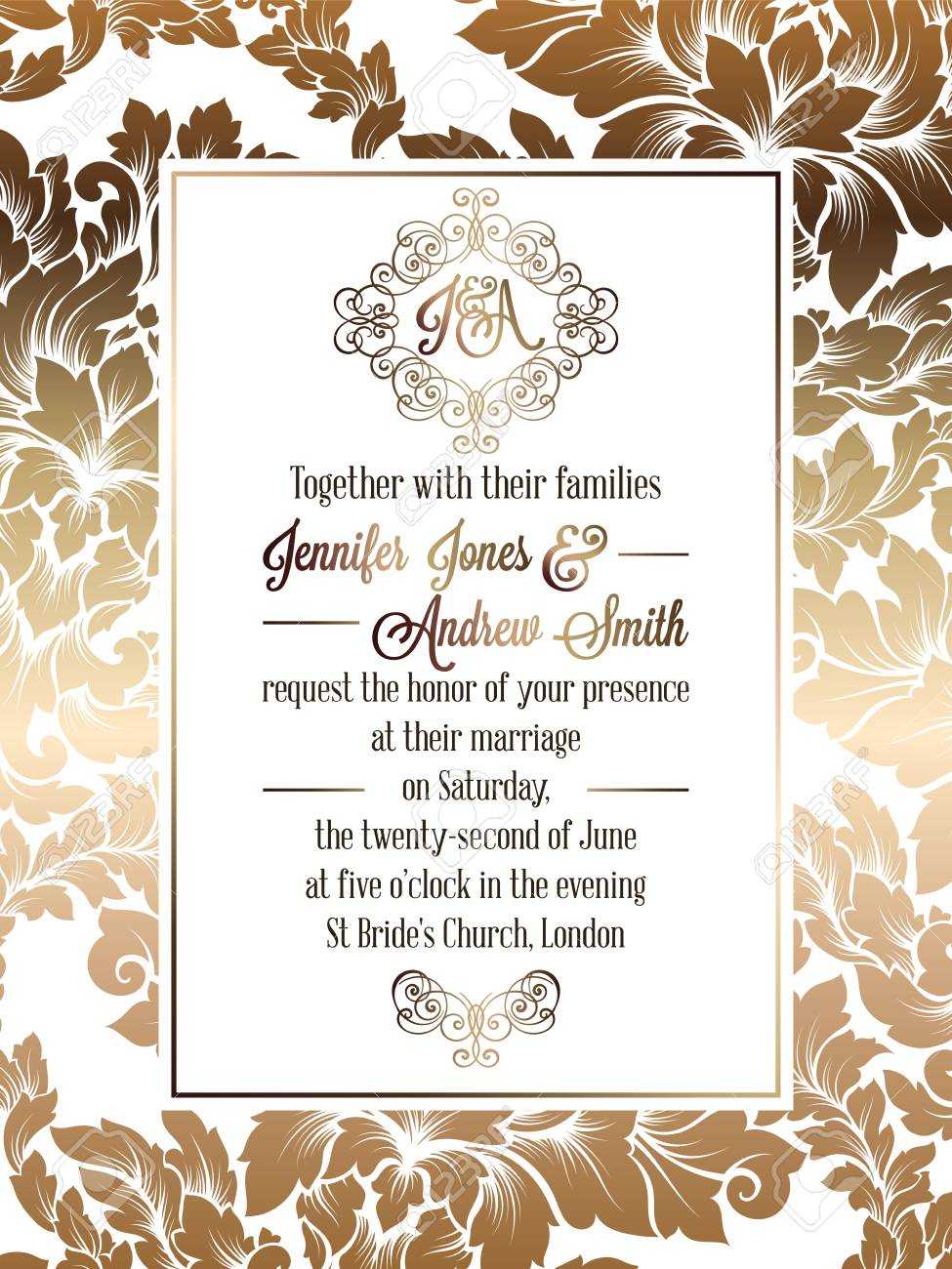 Vintage Baroque Style Wedding Invitation Card Template.. Elegant.. Intended For Invitation Cards Templates For Marriage