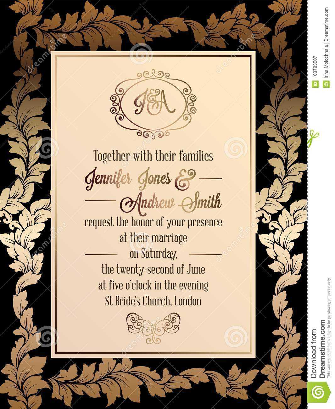 Vintage Baroque Style Wedding Invitation Card Template Pertaining To Church Wedding Invitation Card Template