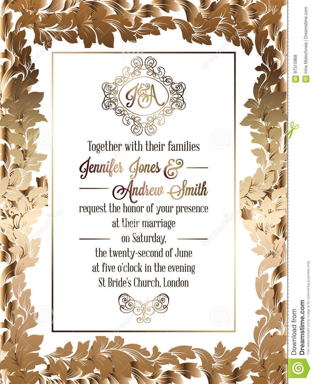Vintage Baroque Style Wedding Invitation Card Template Throughout Church Wedding Invitation Card Template